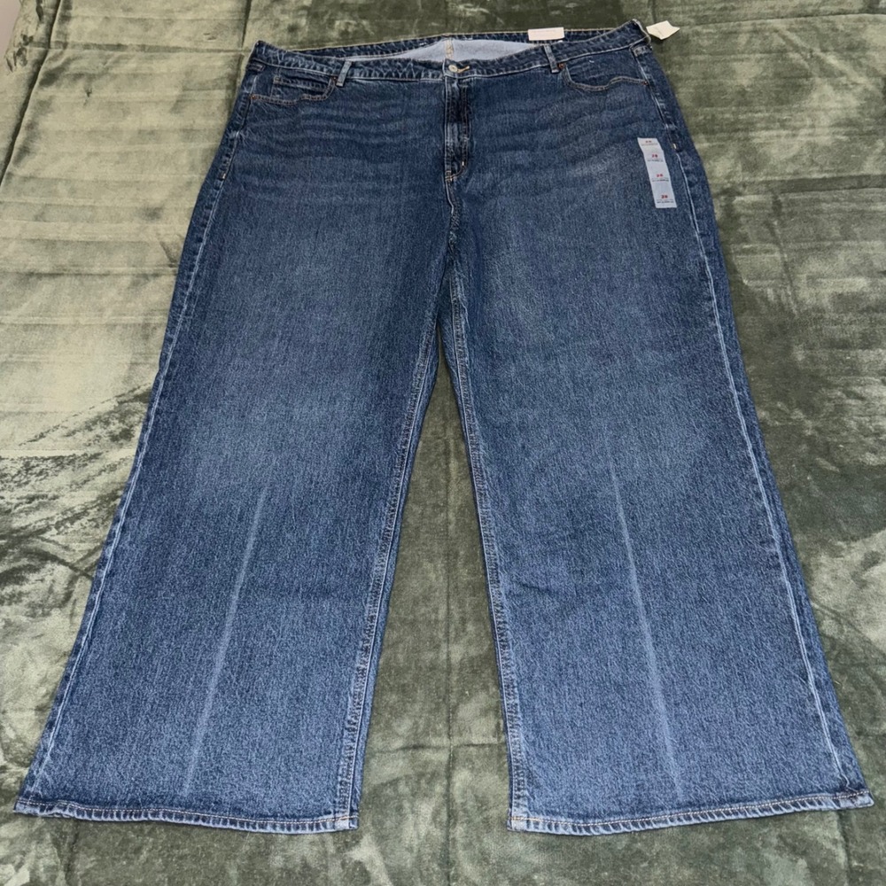 NWT Old Navy Sky-Hi Wide Leg Jeans Extra High Rise Blue Plus Size 28 Streetwear